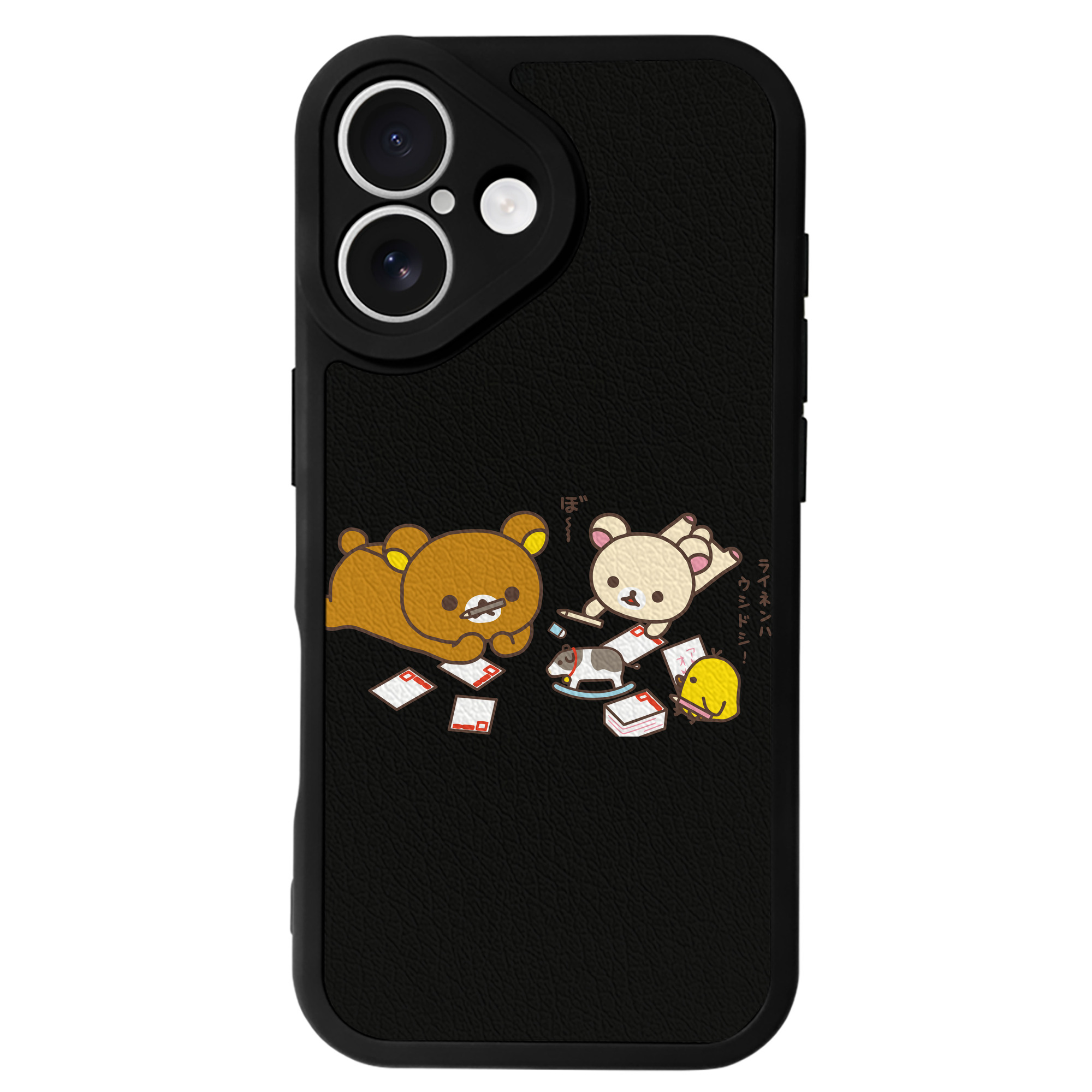 （画像用） リラックマ リラックマ キイロイトリ Rilakkuma Korilakkuma Kiiroitori 【iPhone 16シリーズ対応】シリコンスマホケース（レザー調） 材質：シリコン